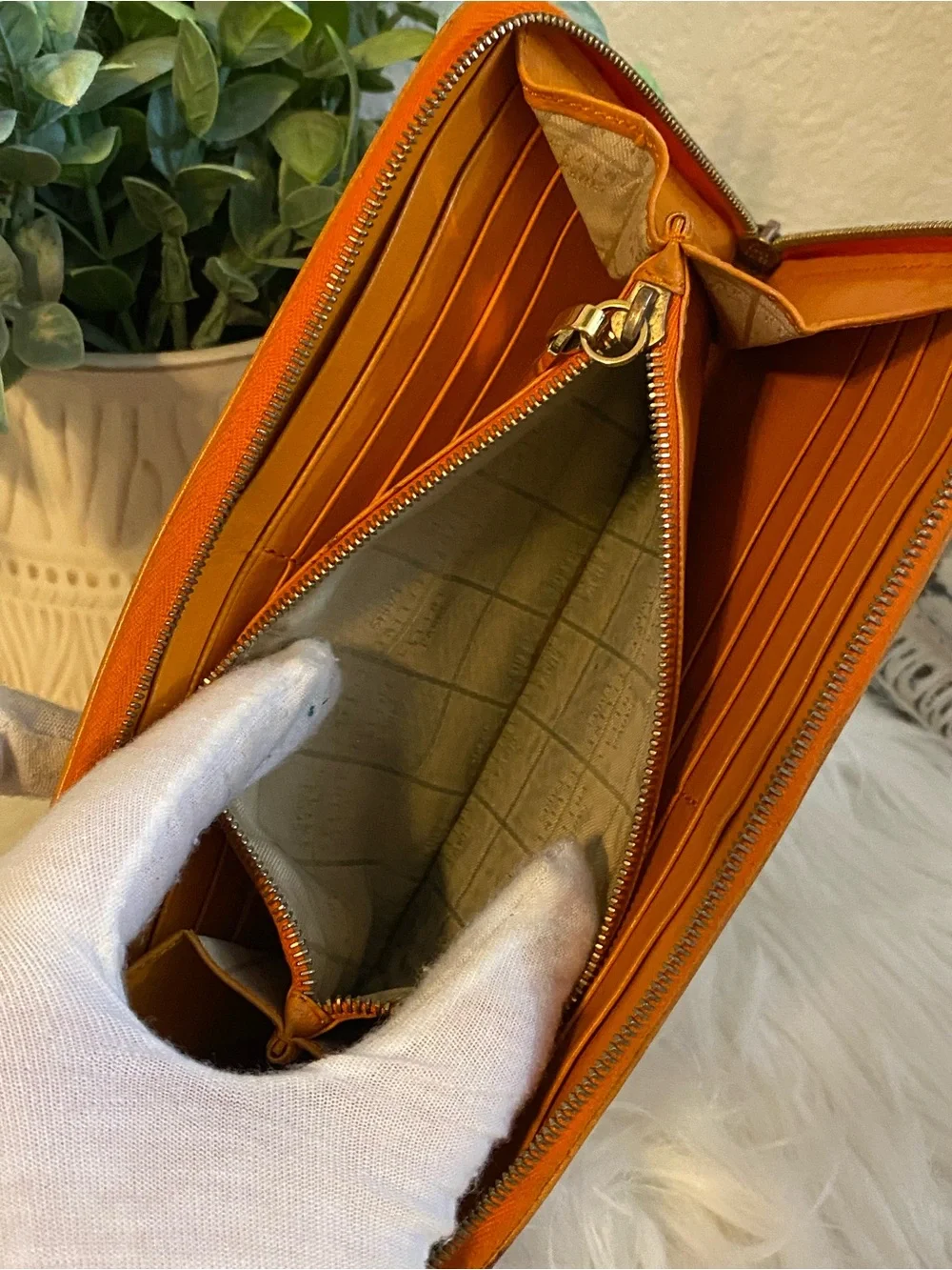 Celine Paris Orange Leather Zip Wallet